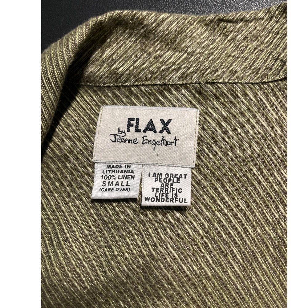 FLAX Jeanne Engelhart 100% Linen Olive Green Asymmetrical Jacket Shirt Small - Picture 5 of 9